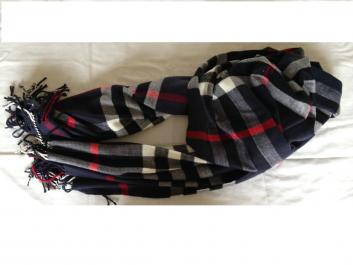 Navy Blue Check Scarf